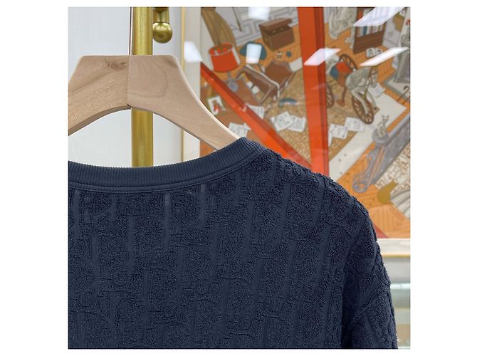 Dior T-shirt en jacquard de tissu éponge Oblique Navy Bleu - vue 6