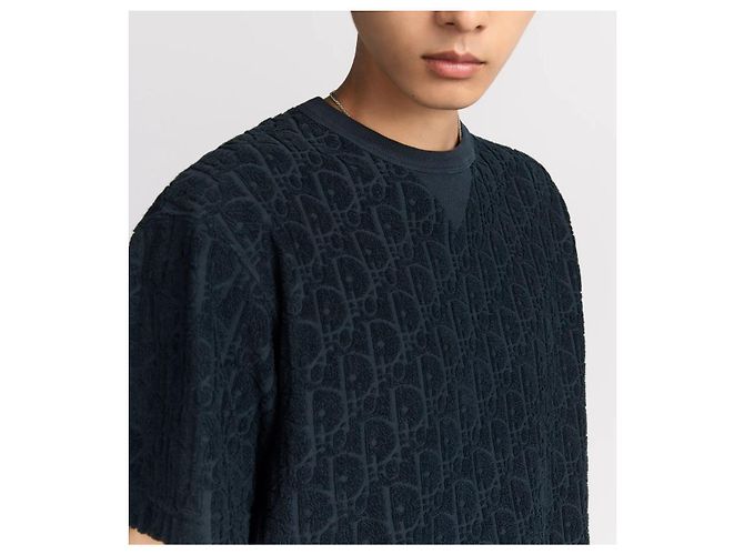 Dior T-shirt en jacquard de tissu éponge Oblique Navy Bleu - vue 9