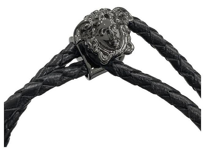 Versace Bracciale in pelle intrecciata nero - vista 4