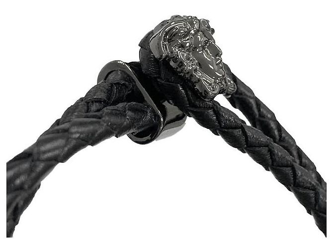 Versace Bracciale in pelle intrecciata nero - vista 5