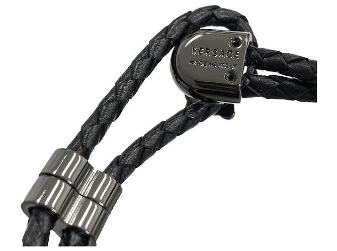 Versace Bracciale in pelle intrecciata nero - vista 7