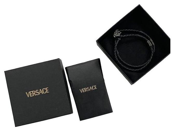 Versace Bracciale in pelle intrecciata nero - vista 8