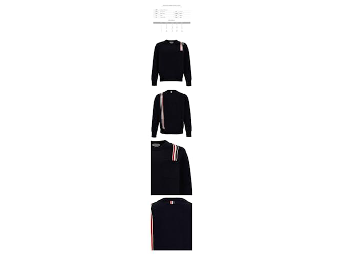 Thom Browne RWB Stripe Crew Neck Pullover Knit Navy Black - view 2