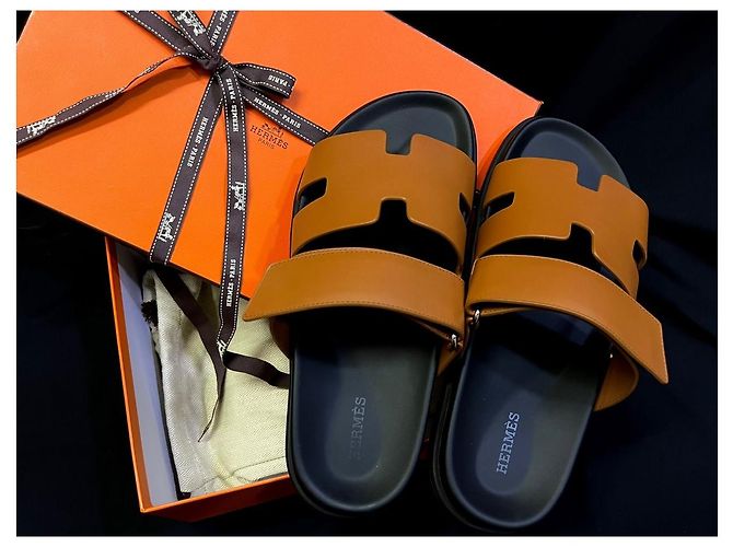 Hermès Sandali Cipre Gold Black Arancione - vista 4