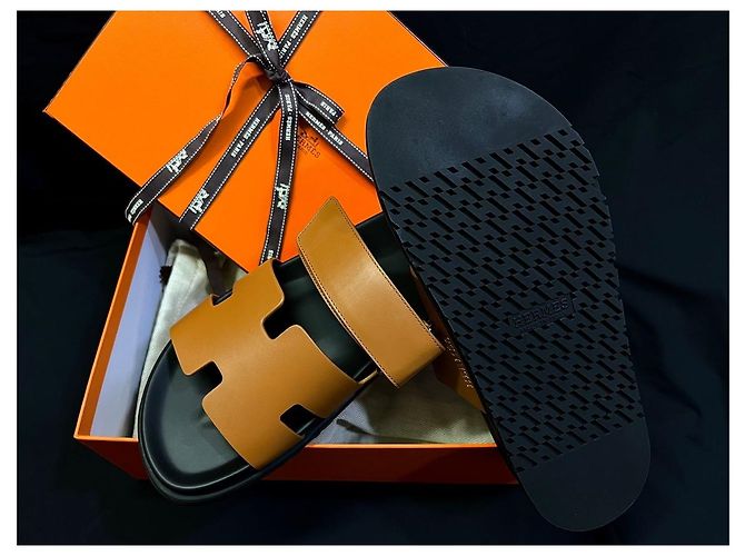 Hermès Sandali Cipre Gold Black Arancione - vista 5