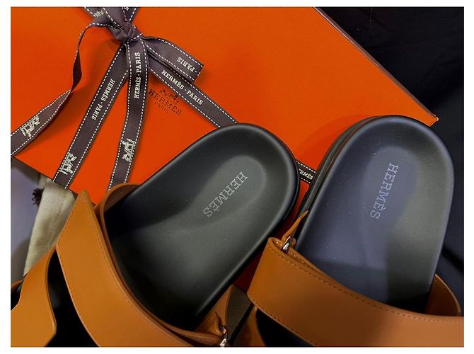 Hermès Sandali Cipre Gold Black Arancione - vista 6