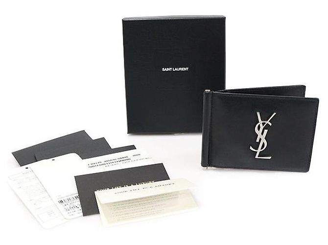 Saint Laurent Portacarte con clip per banconote in vitello nero Monogram argento - vista 2