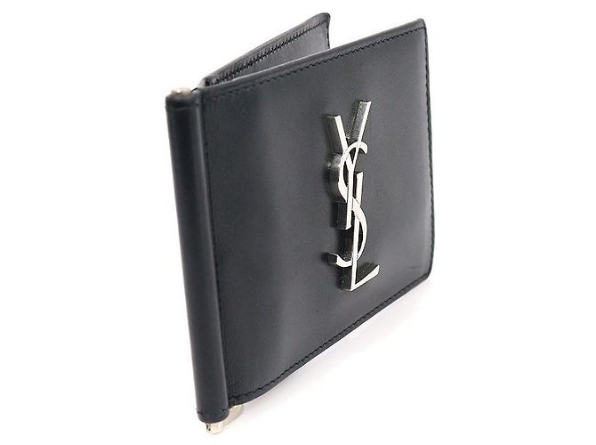 Saint Laurent Portacarte con clip per banconote in vitello nero Monogram argento - vista 3