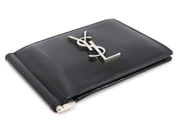 Saint Laurent Portacarte con clip per banconote in vitello nero Monogram argento - vista 4