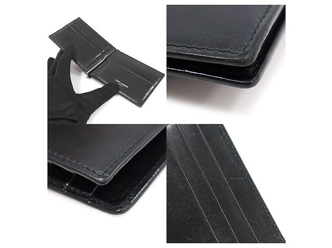 Saint Laurent Portacarte con clip per banconote in vitello nero Monogram argento - vista 6