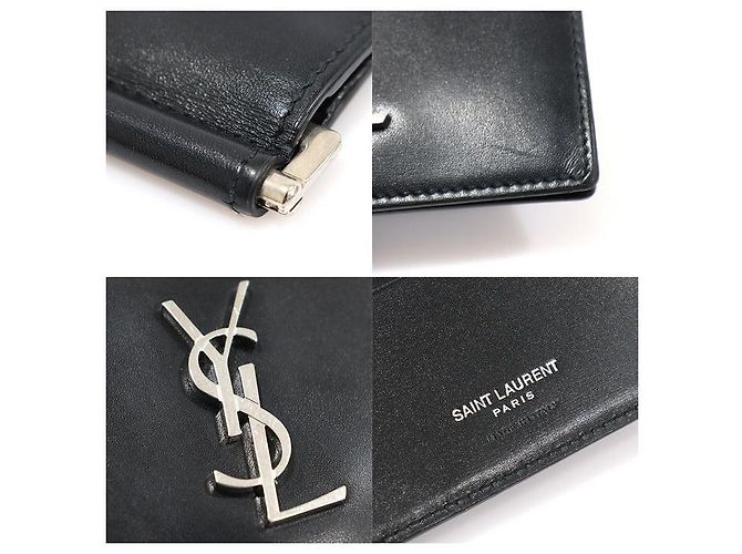 Saint Laurent Portacarte con clip per banconote in vitello nero Monogram argento - vista 7