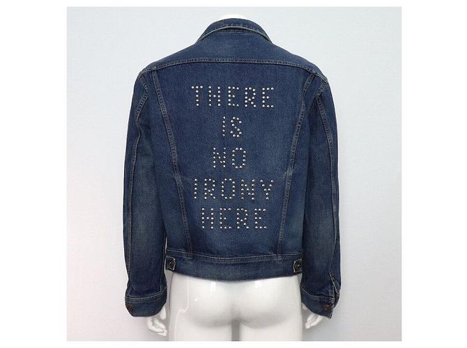 Céline Giacca track in denim blu borchiata da uomo - vista 4