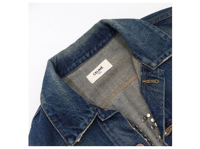 Céline Giacca track in denim blu borchiata da uomo - vista 5