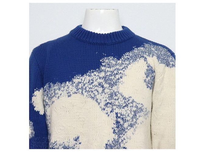 Louis Vuitton Handgestrickter Rundhalspullover mit Wolken-Intarsia Blau - Ansicht 2