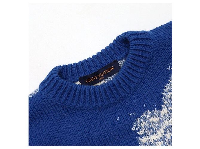 Louis Vuitton Handgestrickter Rundhalspullover mit Wolken-Intarsia Blau - Ansicht 5