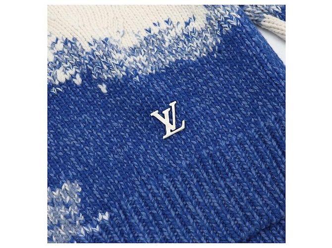 Louis Vuitton Handgestrickter Rundhalspullover mit Wolken-Intarsia Blau - Ansicht 6