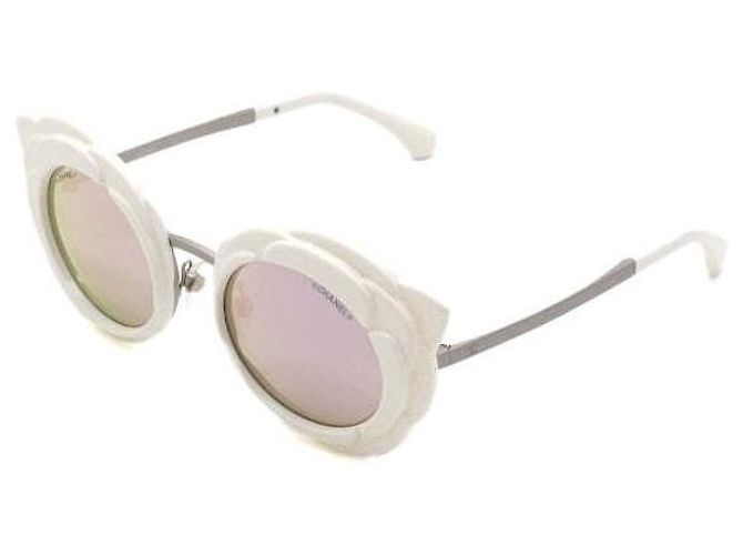 Chanel Gafas de sol para mujer White Camellia Round con lentes rosas Blanco - vista 2