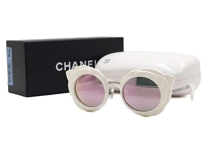 Chanel Gafas de sol para mujer White Camellia Round con lentes rosas Blanco - vista 5
