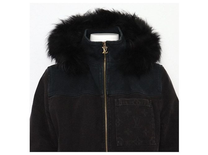 Louis Vuitton Giacca in denim con cappuccio e pelliccia Nero - vista 2