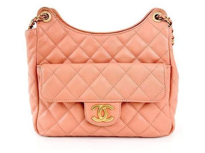 Chanel Sac hobo froissé brillant pour femmes, sac bandoulière et épaule avec poche caviar et chaîne, Rose Rouge - vue 2