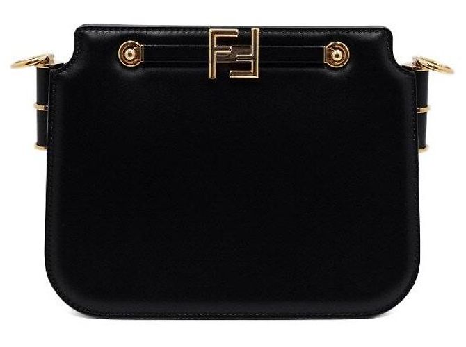 Fendi Sac à épaule pour femme en cuir noir Touch avec logo doré - vue 2