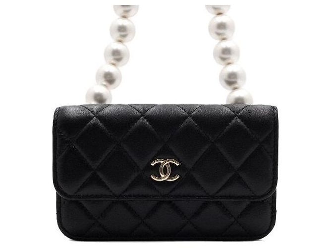 Chanel Mini borsa a tracolla e crossbody in pelle nera con catena di perle Nero - vista 2