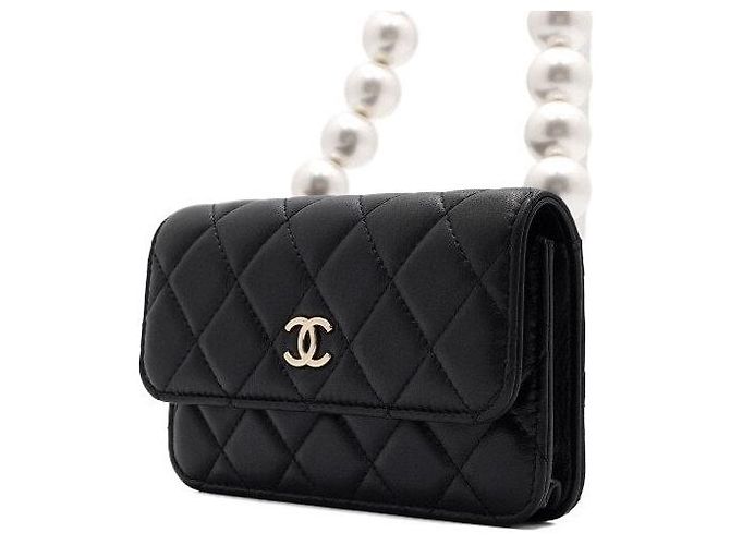 Chanel Mini borsa a tracolla e crossbody in pelle nera con catena di perle Nero - vista 3