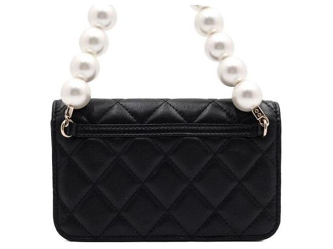 Chanel Mini borsa a tracolla e crossbody in pelle nera con catena di perle Nero - vista 5
