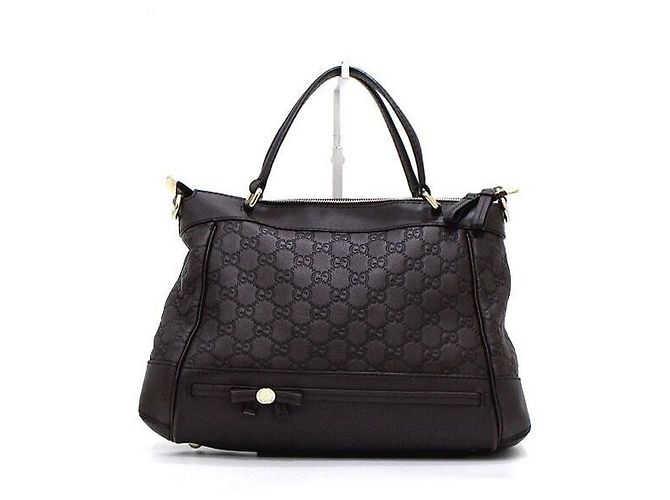 Gucci mala Tote e de ombro em couro marrom com logo GG entrelaçado - vista 2