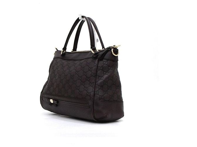 Gucci mala Tote e de ombro em couro marrom com logo GG entrelaçado - vista 3