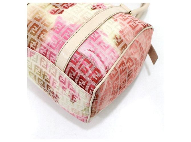 Fendi FF Logo Flower Pink Canvas Boston Tote Bag - view 10