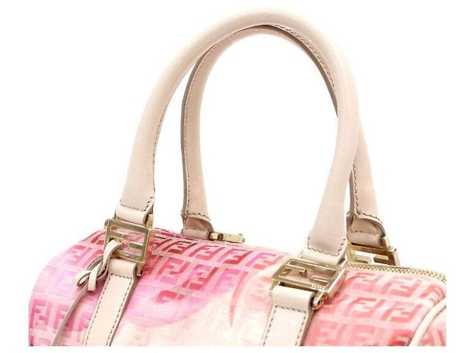 Fendi FF Logo Flower Pink Canvas Boston Tote Bag - view 11
