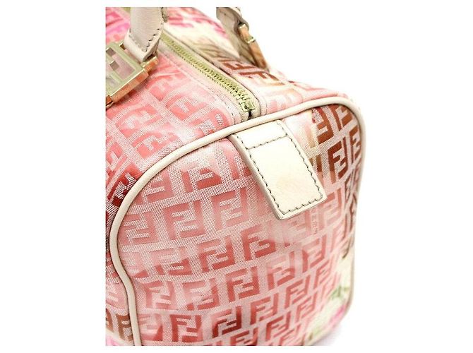 Fendi FF Logo Flower Pink Canvas Boston Tote Bag - view 12
