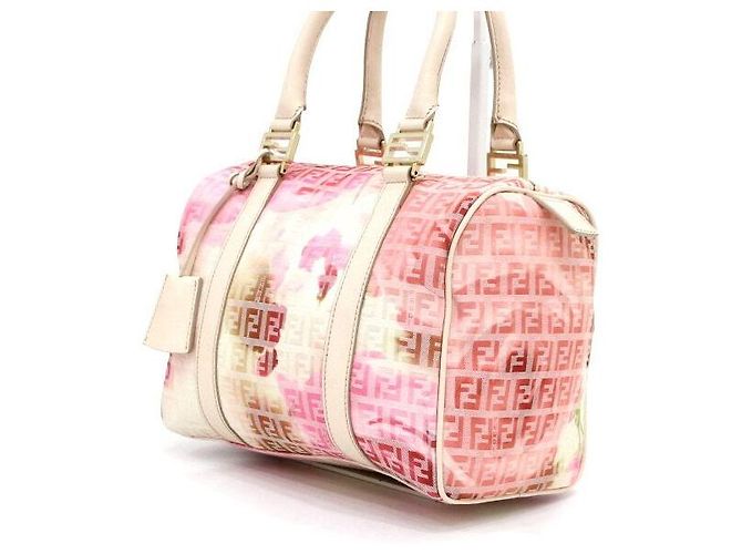 Fendi FF Logo Flower Pink Canvas Boston Tote Bag - view 2