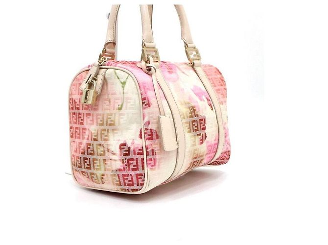 Fendi FF Logo Flower Pink Canvas Boston Tote Bag - view 3