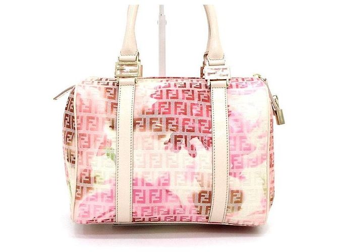 Fendi FF Logo Flower Pink Canvas Boston Tote Bag - view 4