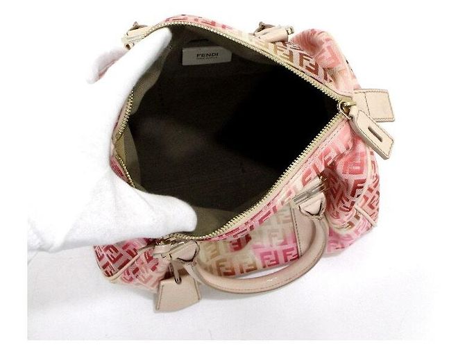 Fendi FF Logo Flower Pink Canvas Boston Tote Bag - view 5