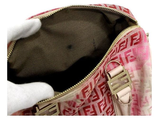 Fendi FF Logo Flower Pink Canvas Boston Tote Bag - view 6
