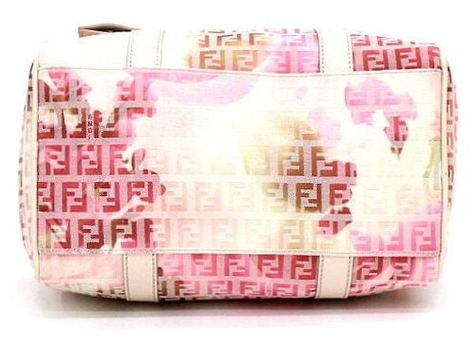 Fendi FF Logo Flower Pink Canvas Boston Tote Bag - view 7