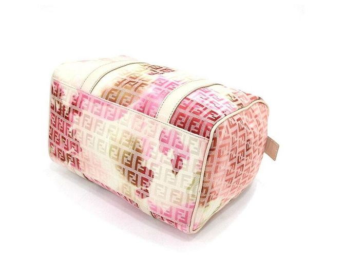 Fendi FF Logo Flower Pink Canvas Boston Tote Bag - view 8