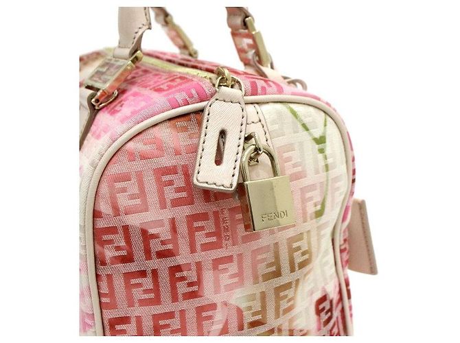 Fendi FF Logo Flower Pink Canvas Boston Tote Bag - view 9