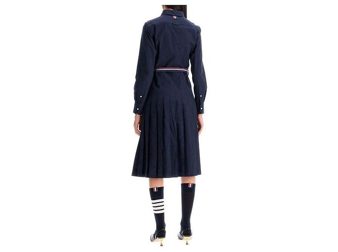 Thom Browne Midi em flanela de algodão riscada com base plissada Azul - vista 10