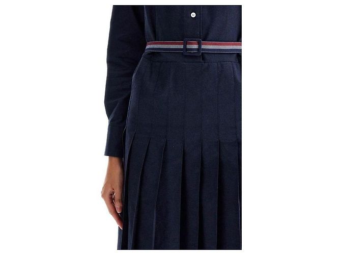 Thom Browne Midi em flanela de algodão riscada com base plissada Azul - vista 11