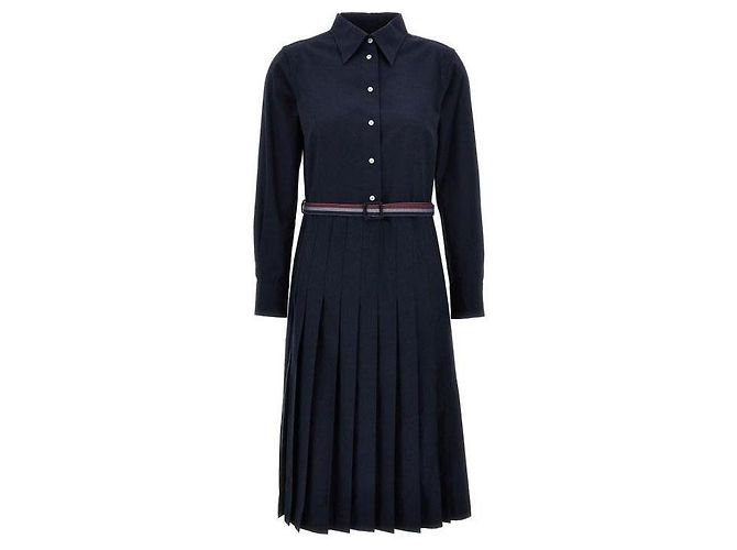Thom Browne Midi em flanela de algodão riscada com base plissada Azul - vista 4