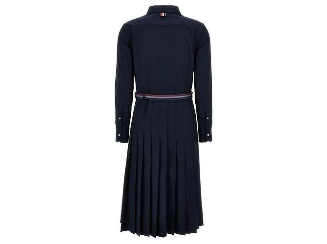 Thom Browne Midi em flanela de algodão riscada com base plissada Azul - vista 5