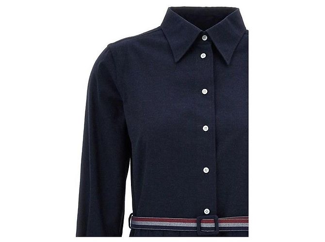 Thom Browne Midi em flanela de algodão riscada com base plissada Azul - vista 6