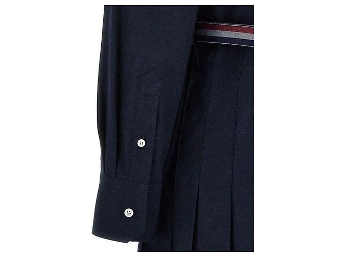 Thom Browne Midi em flanela de algodão riscada com base plissada Azul - vista 7
