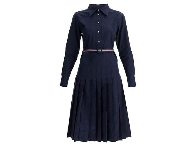 Thom Browne Midi em flanela de algodão riscada com base plissada Azul - vista 8