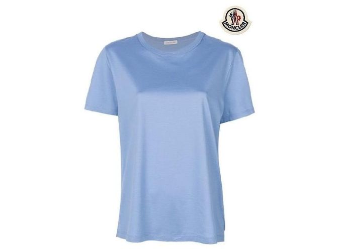 Moncler T-shirt in cotone con patch logo Blu - vista 2