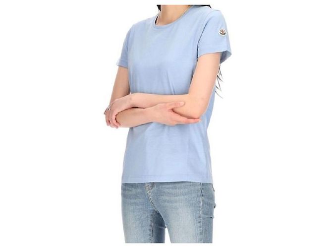 Moncler T-shirt in cotone con patch logo Blu - vista 4